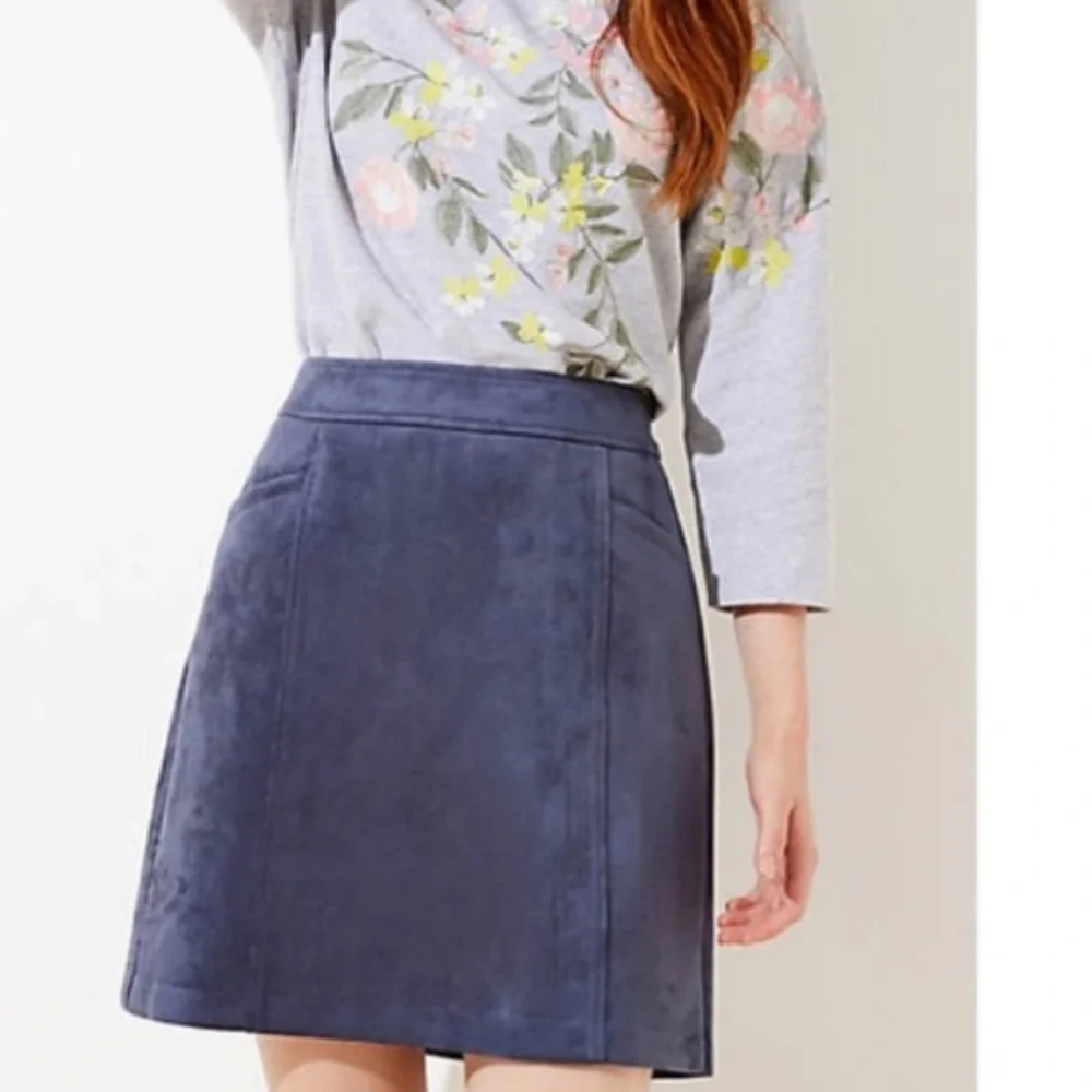 Loft faux suede Gray/blue skirt 0P - Picture 4 of 4